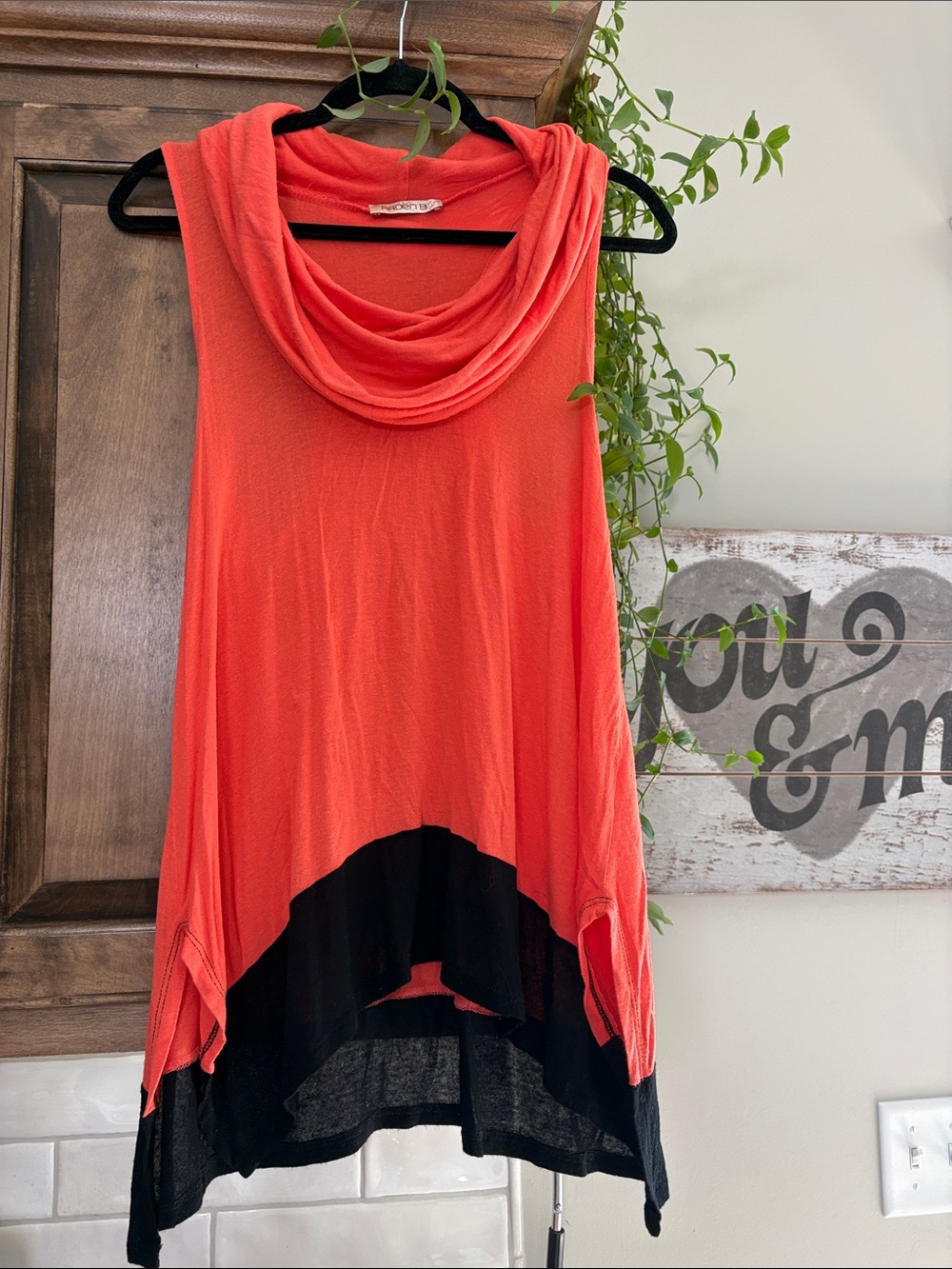Arden B Coral Sleeveless Cowl Neck Tunic with Black Hem